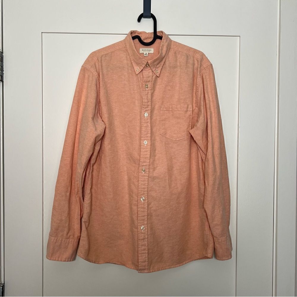 Sonoma Life Style Mens Shirt Medium Salmon Button Down Long Sleeve Cotton Classi